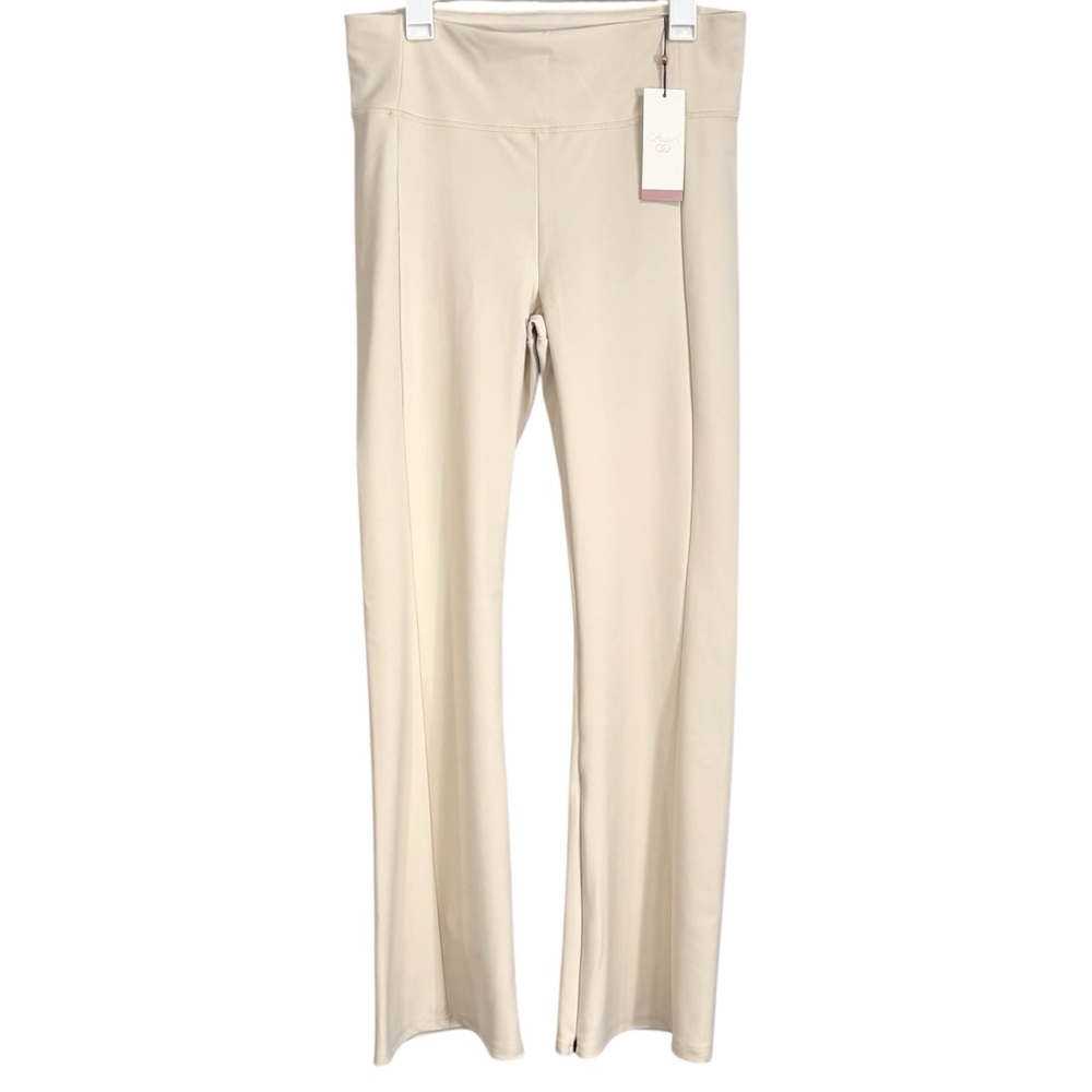 New Calia Sculpt flare With Zip Light Sand Ivory Stretch Pants Women Size XL NWT